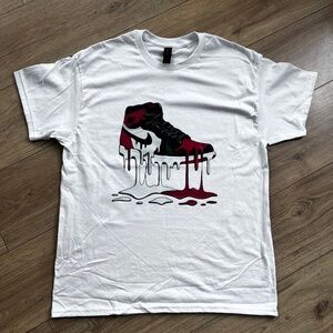 Jordan 1 Shoe Graffiti Style White T-Shirt Size Large Cotton